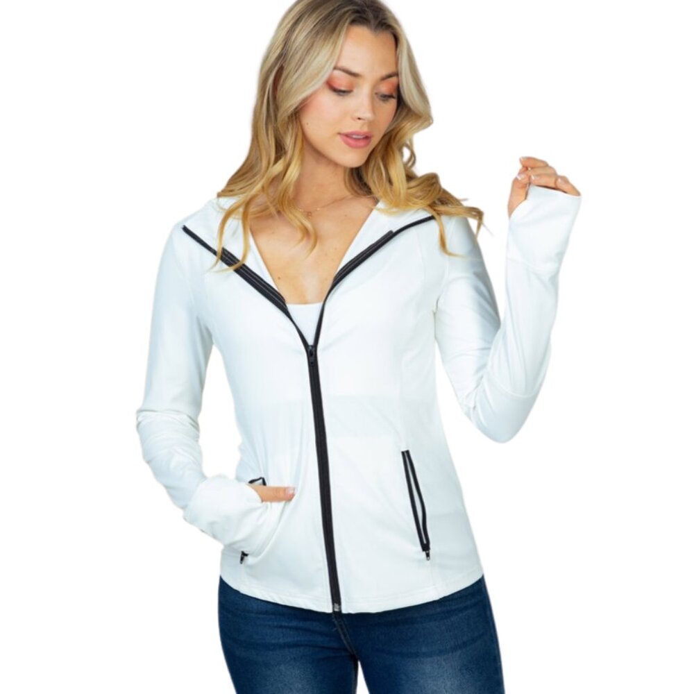Performance Zip-Up Hoodie in Ivory